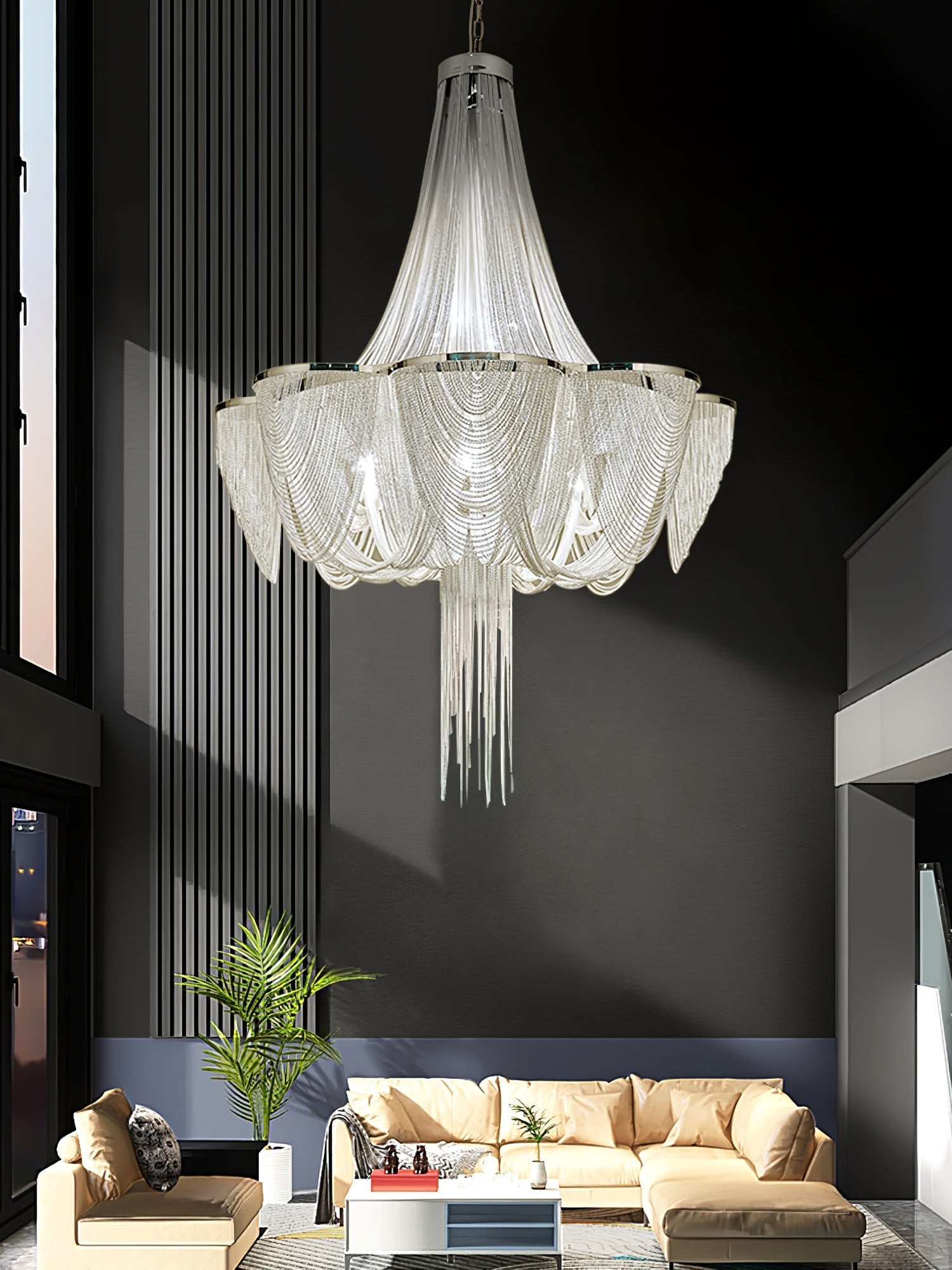 Serein Silver Chain Tassel Chandelier