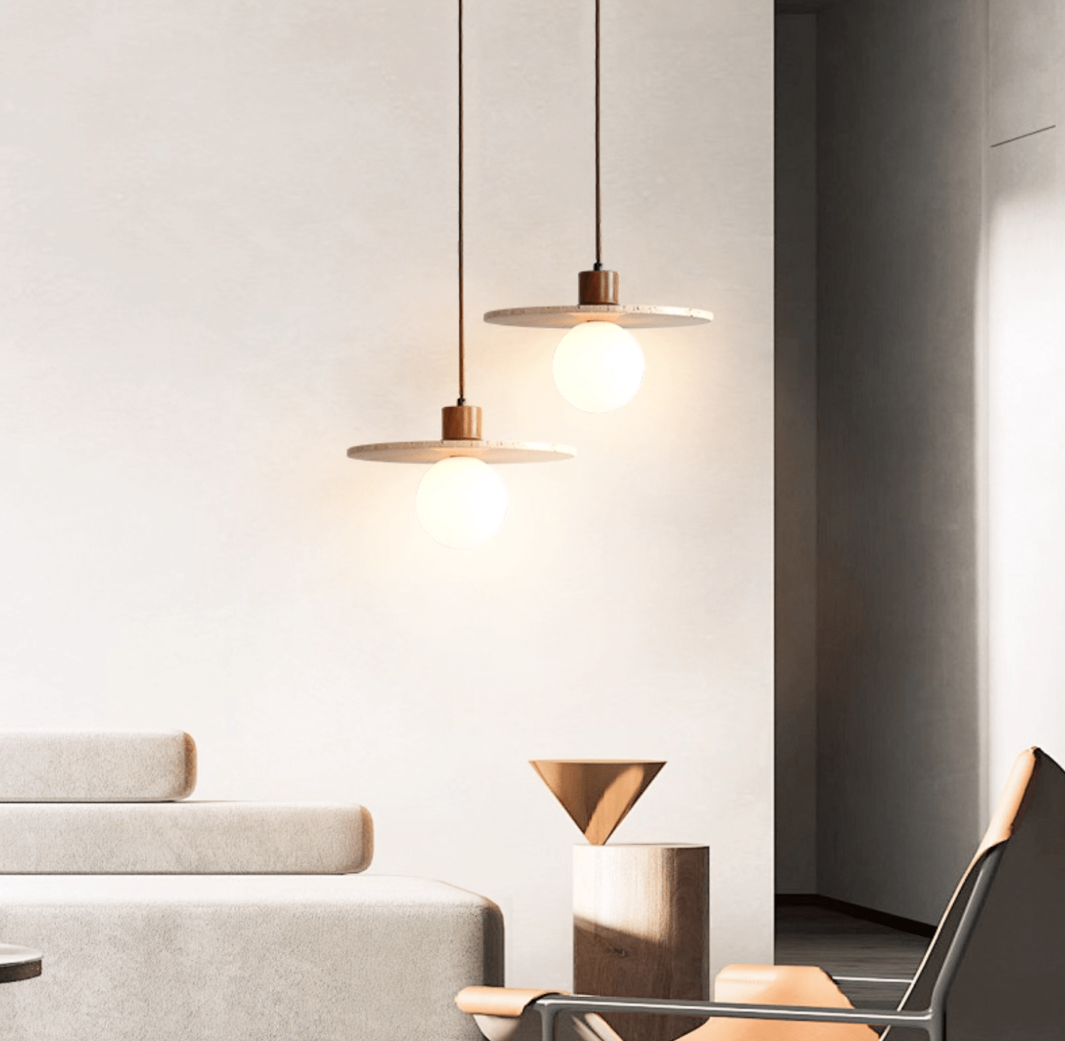 Tavuia Travertine Halo Pendant Light