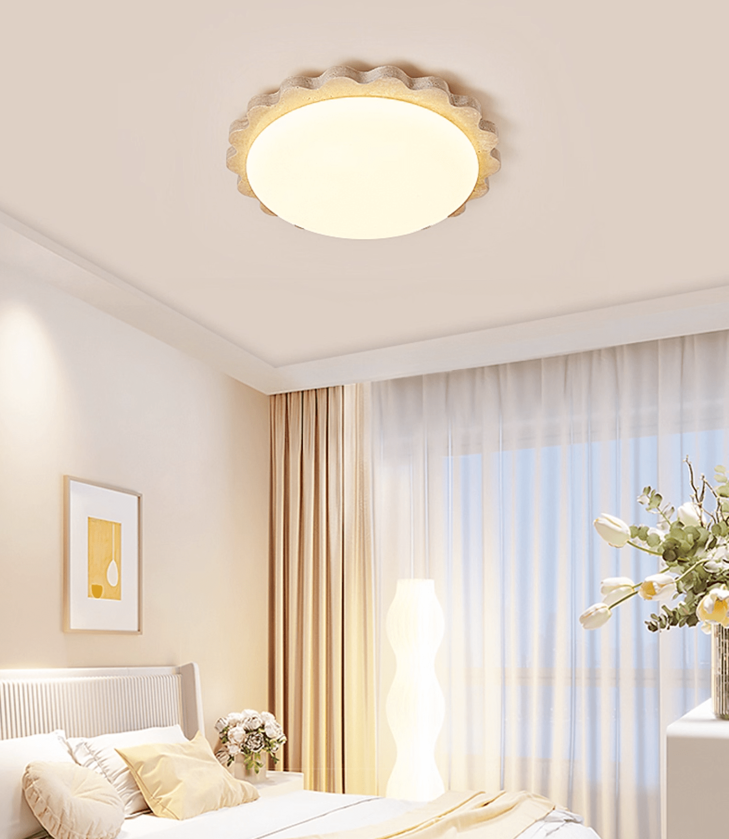 Crestwood Travertine Scallop Edge Ceiling Light