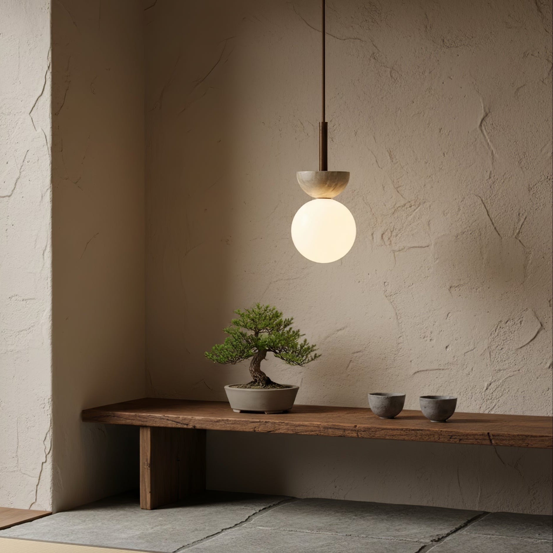 Calixen Travertine Half Duo Pendant Light