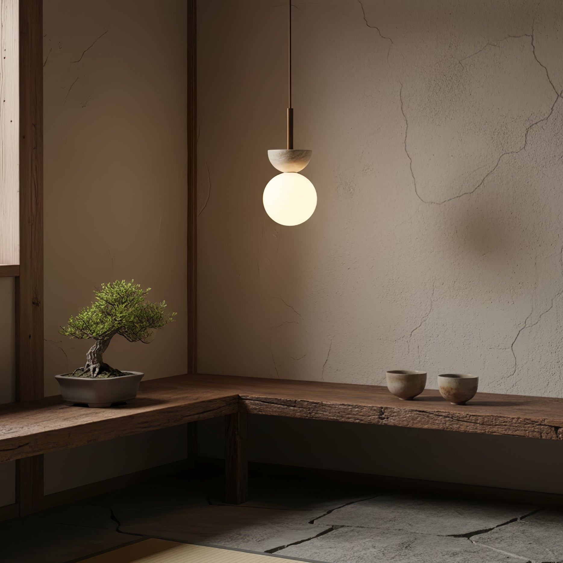 Calixen Travertine Half Duo Pendant Light