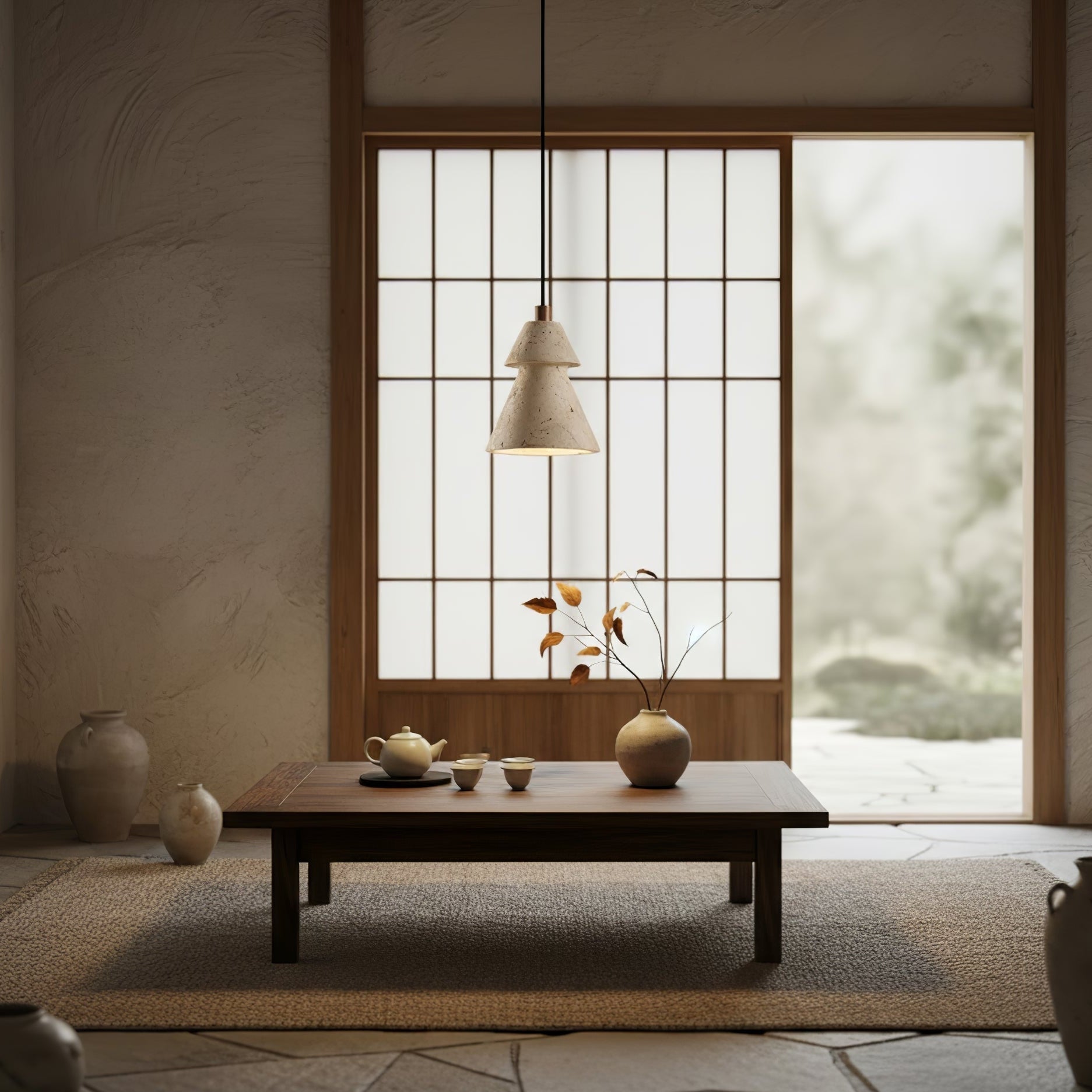 Toren Tiered Travertine Cone Pendant Light