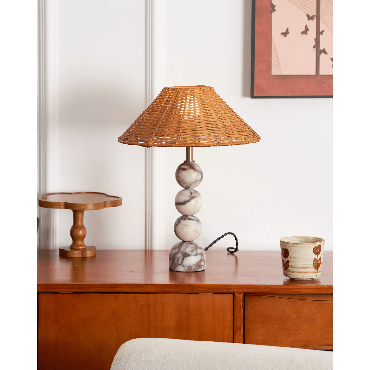 Canarora Marble Orb Rattan Table Lamp