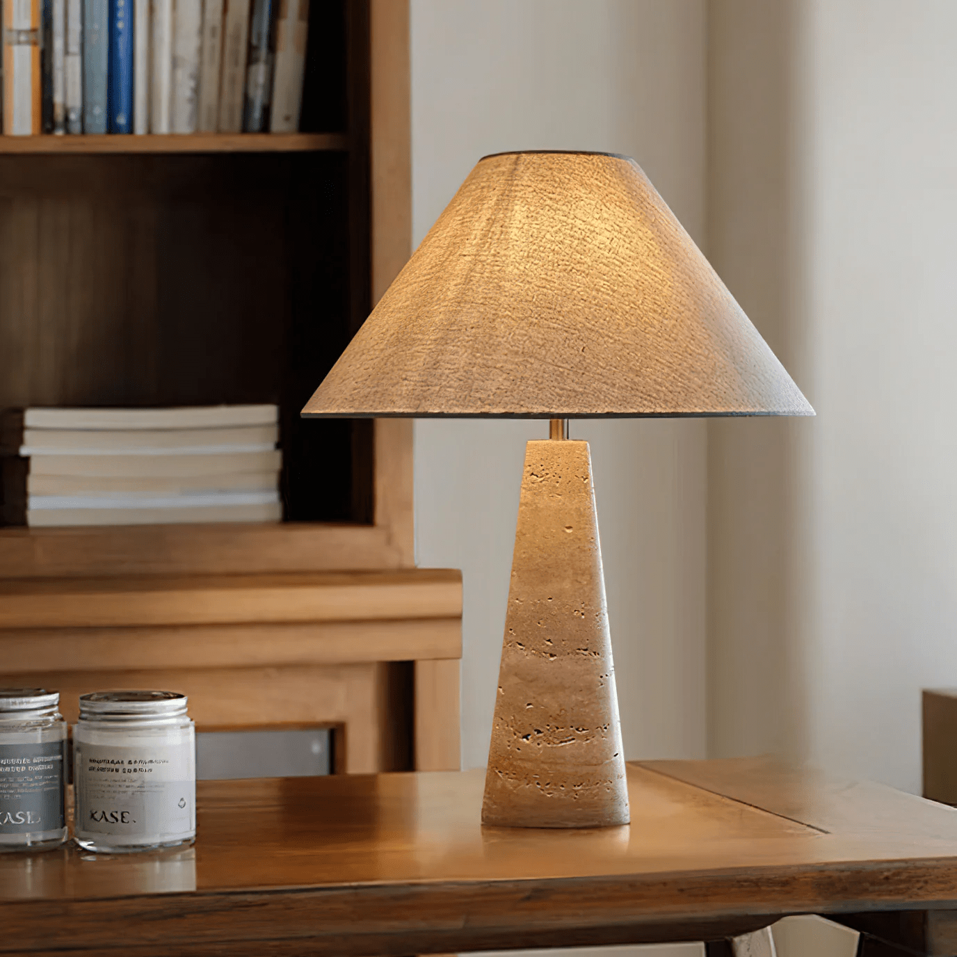 Tavarette Travertine Column Table Lamp