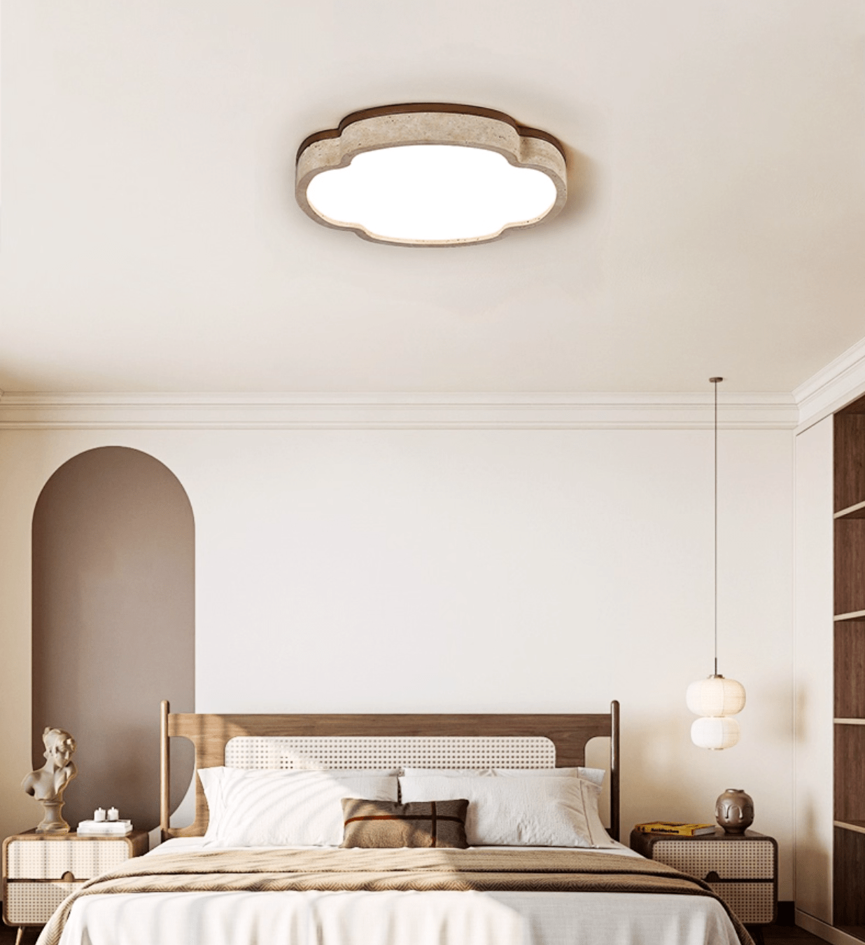 Vito Marshmallow Four-Petal Cloudform Yellow Travertine Ceiling Lamp