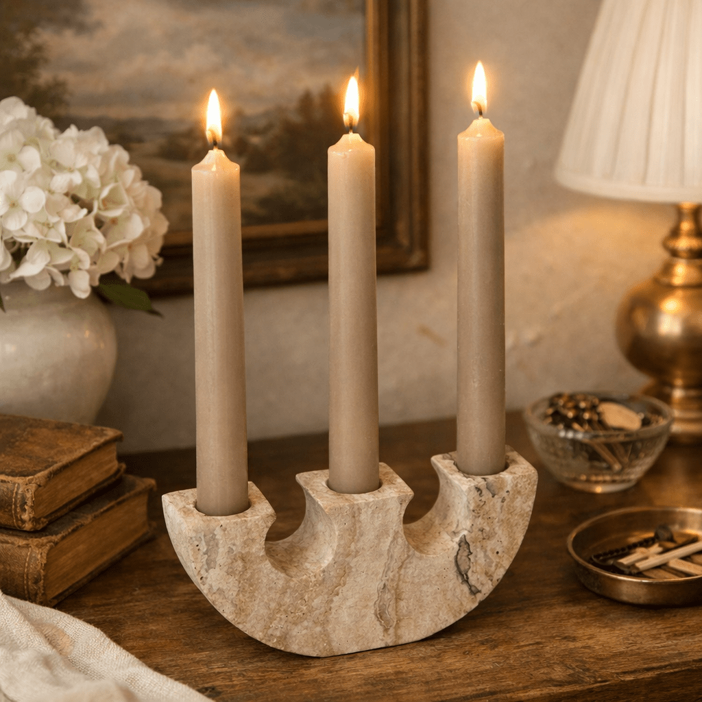 Stone Reliquary travertine Candle Holder