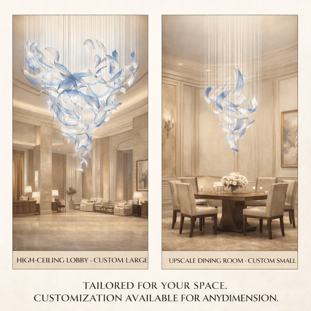 Indigo Brush Abstract Art Blue &Clear Glass Chandelier