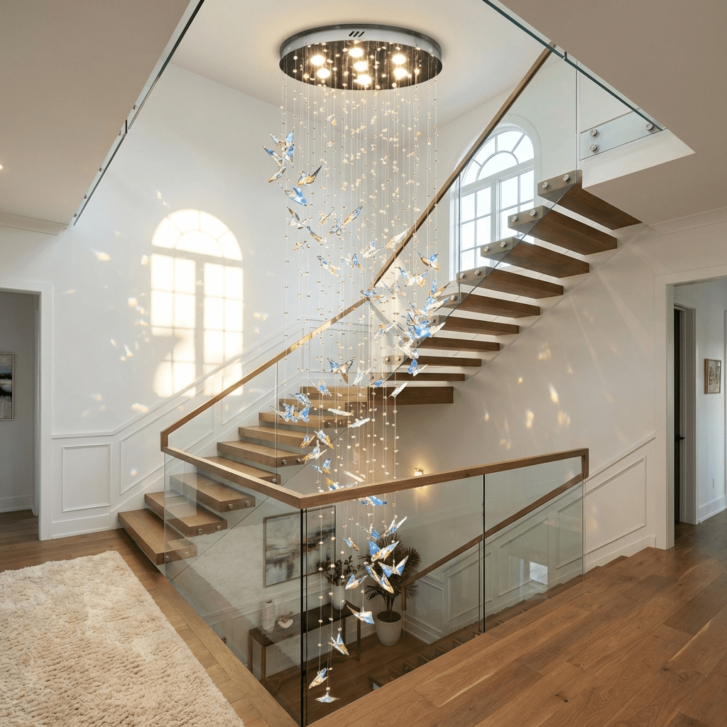 Volans Butterfly Crystal Glass Chandelier