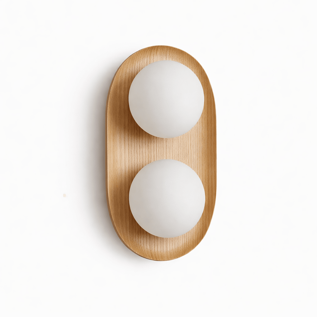 Twin Orb Oak Wall Light