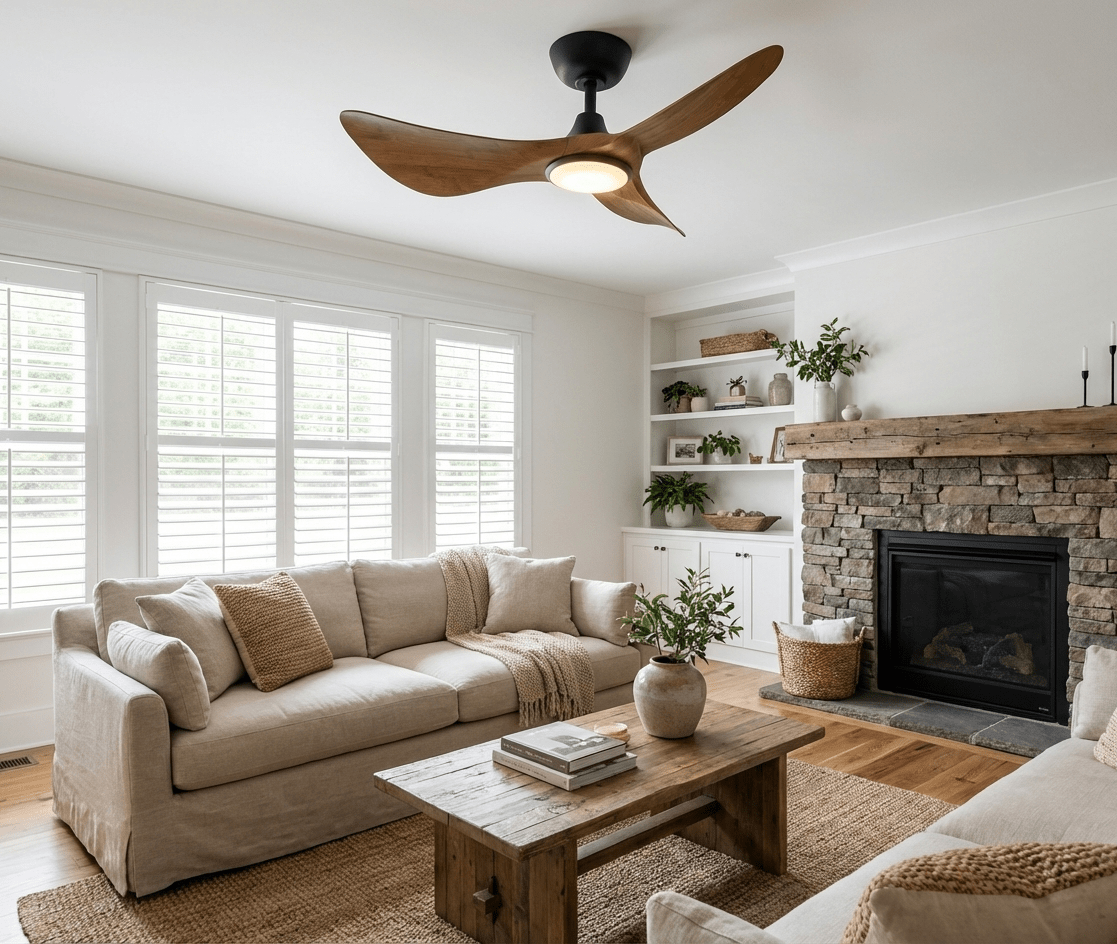 Riniaya Sculpted Wood Ceiling Fan Light