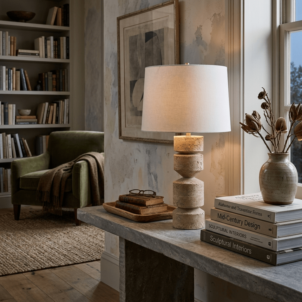 Tessara Travertine Table Lamp