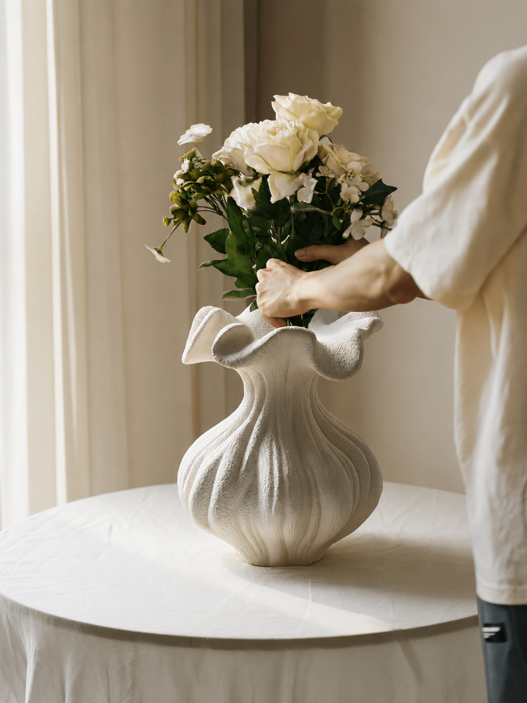Sculptural Sand Texture Ivory Vase