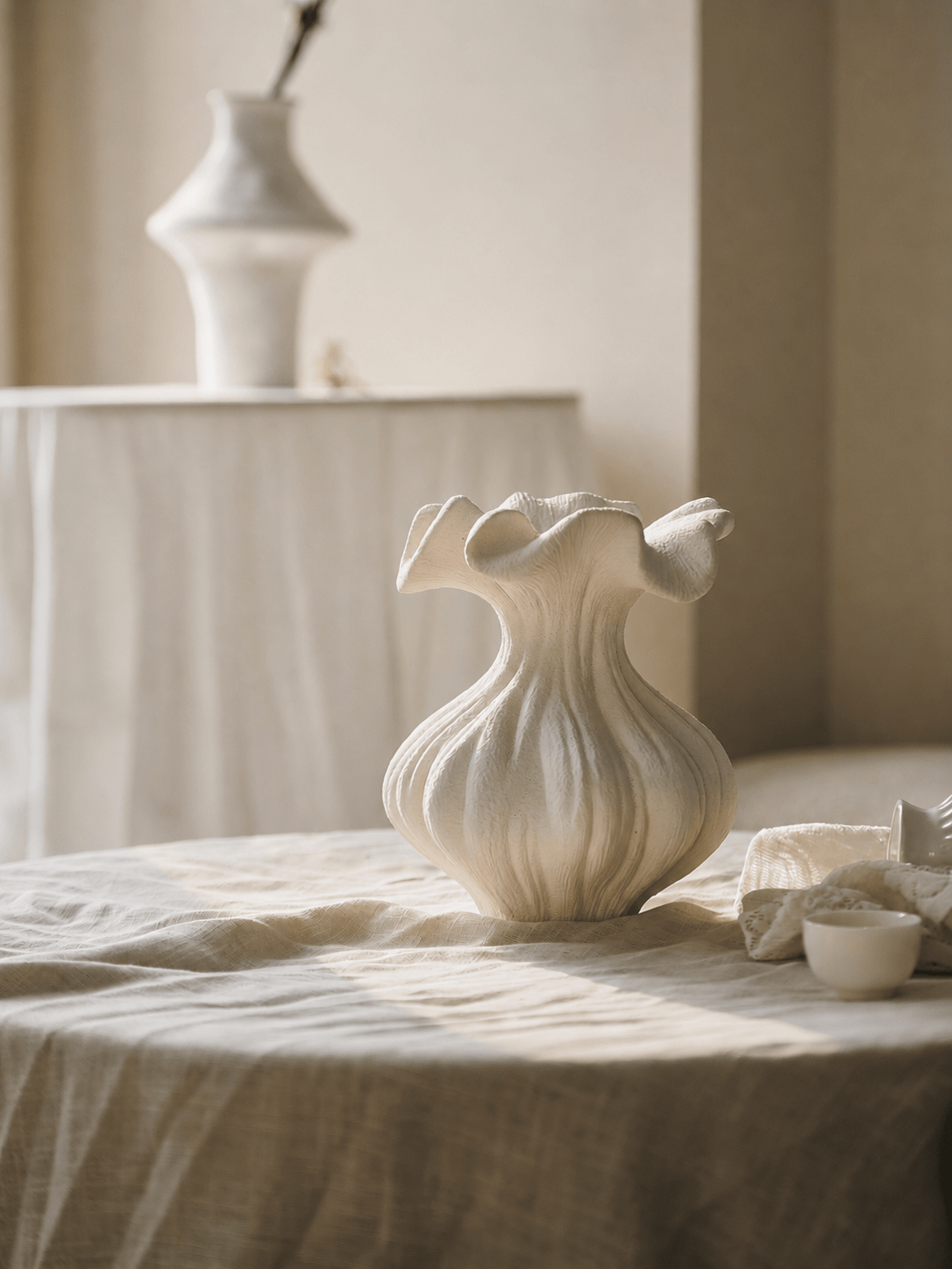 Sculptural Sand Texture Ivory Vase