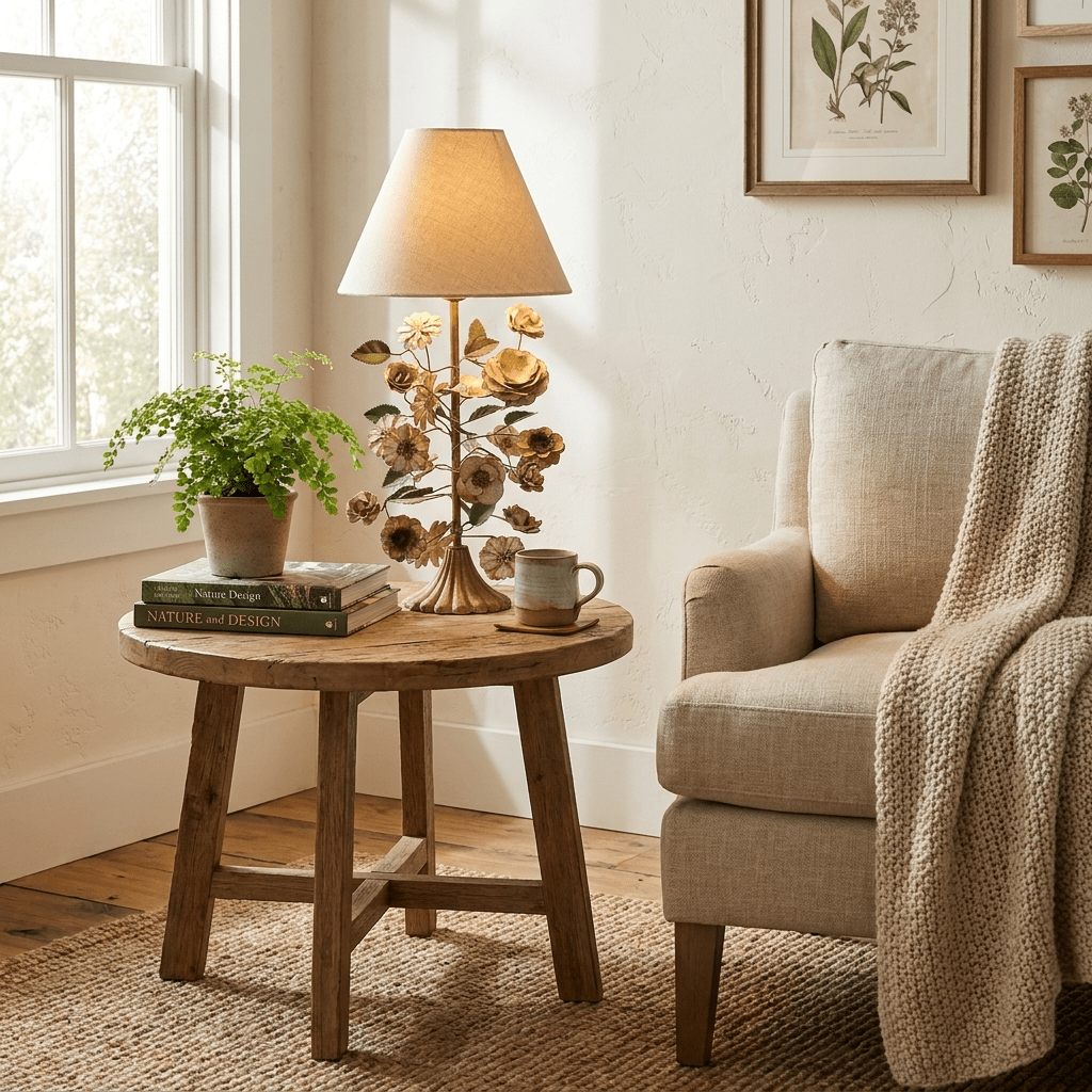 Sculpted Metal Floral Table Lamp
