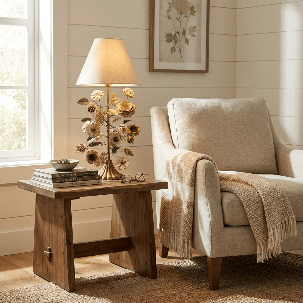 Sculpted Metal Floral Table Lamp