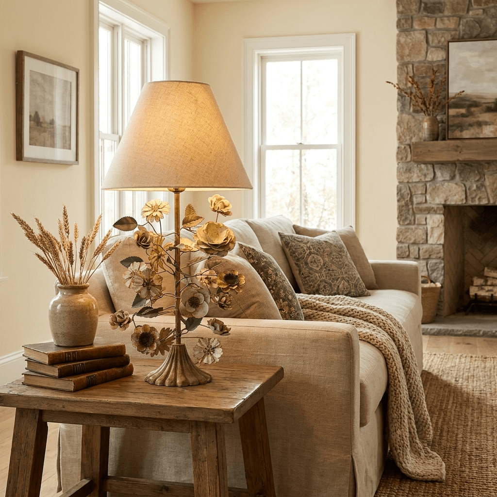 Sculpted Metal Floral Table Lamp