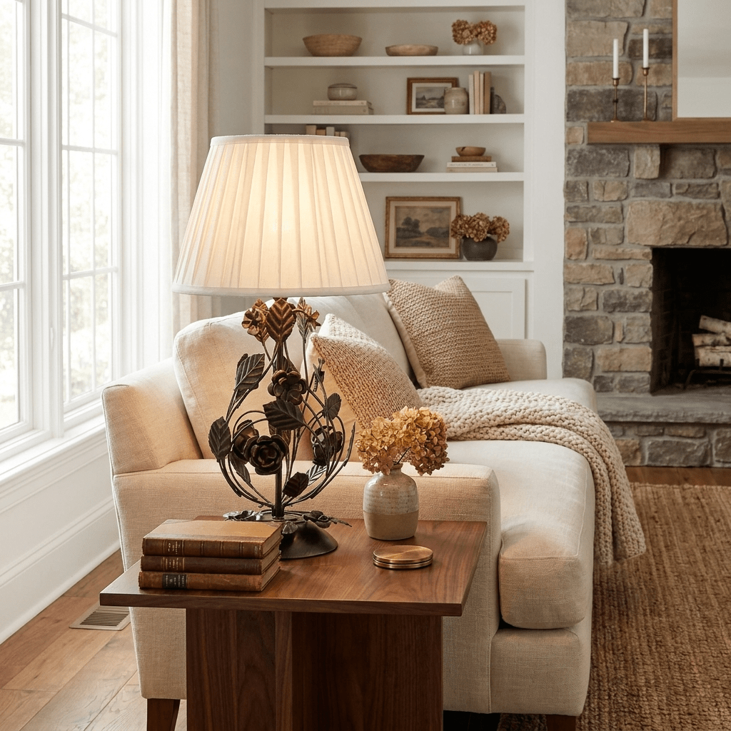 Elarenne Wrought Iron Rose Table Lamp