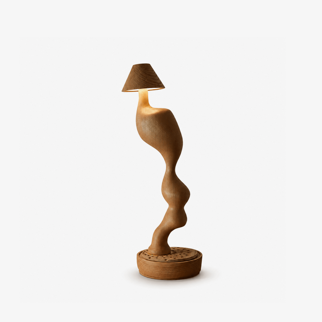 Carved Wood Cordless Table Lamp
