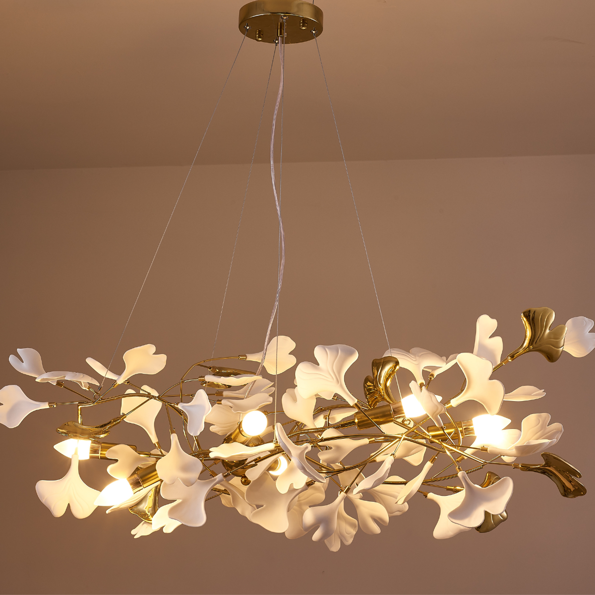 Olivia Gildglow Luxury Ceramic Chandelier Large Foyer Gingko Leaf Living Room