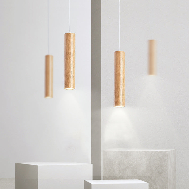 Muto Cylindrical Wood Pendant Light for Bedroom Kitchen Island