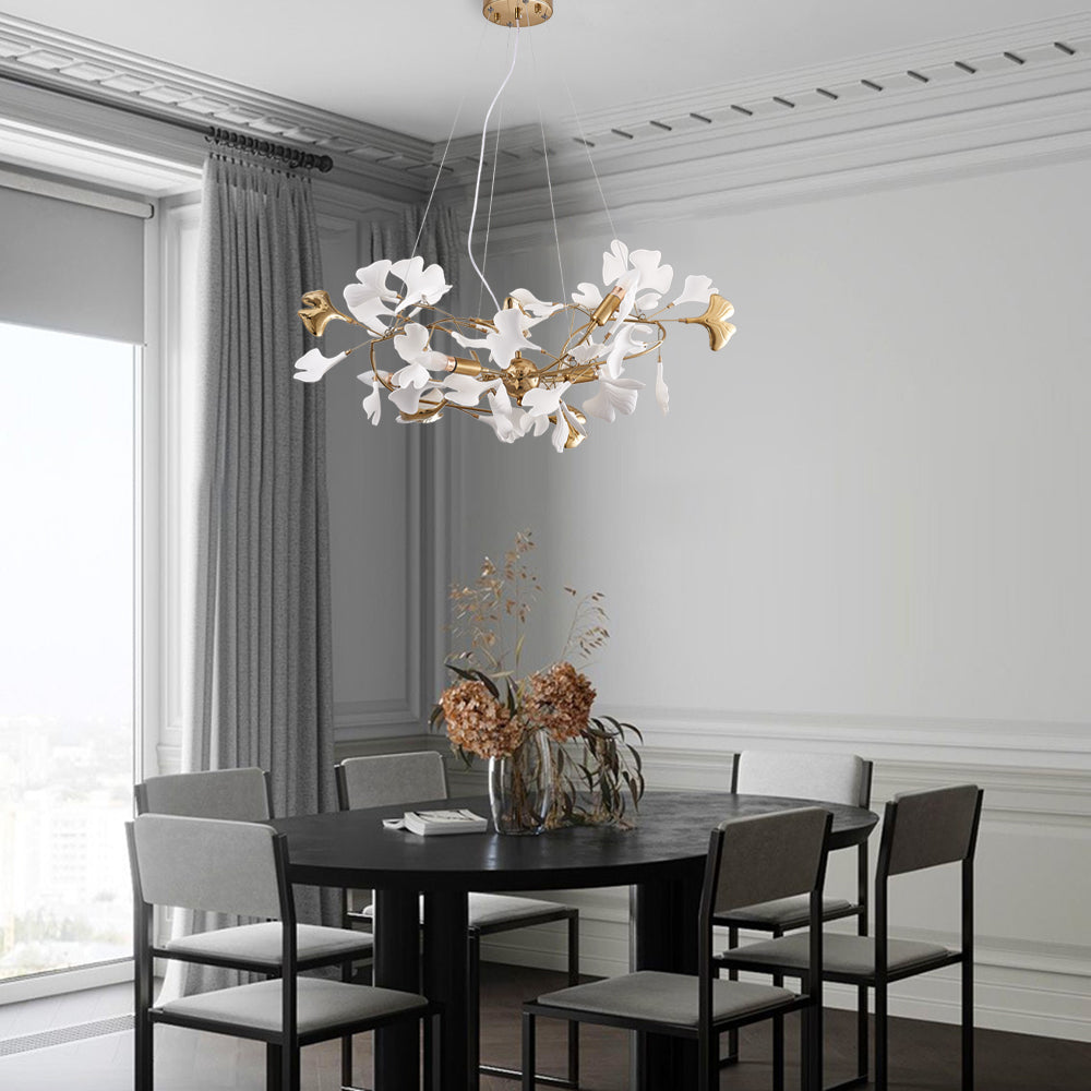 Olivia Gildglow Luxury Ceramic Chandelier Large Foyer Gingko Leaf Living Room