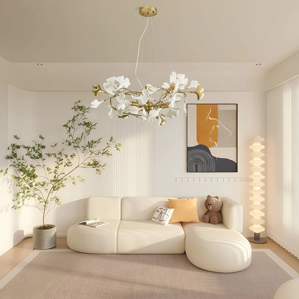Olivia Gildglow Luxury Ceramic Chandelier Large Foyer Gingko Leaf Living Room
