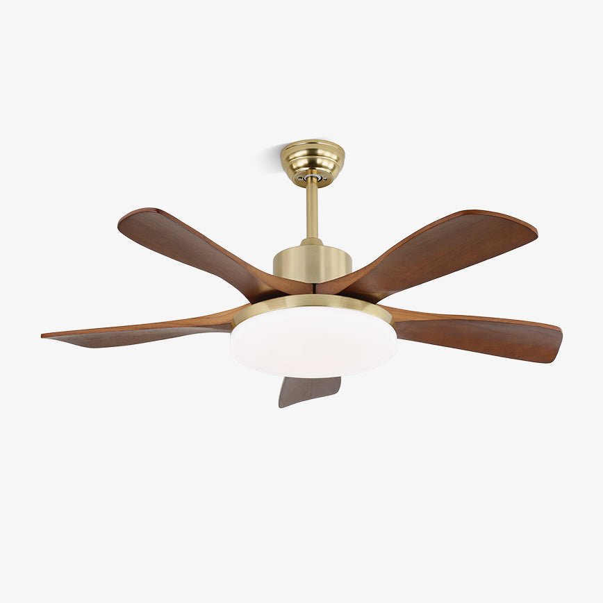 Elveora Modern Brass Wood Ceiling Fan Light