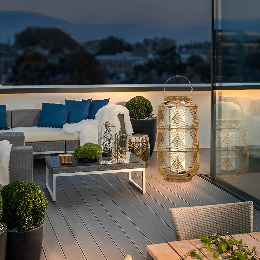 Ase LED Retro European Portable Rattan Outdoor Floor Lamp