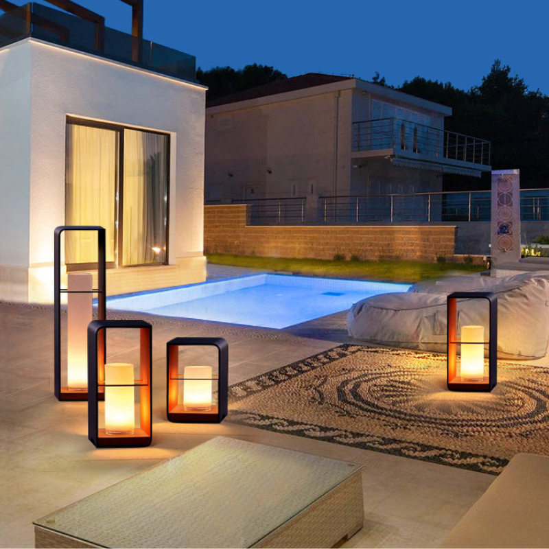 Ray Minimalist Metal Cuboid Candle Outdoor Floor Light