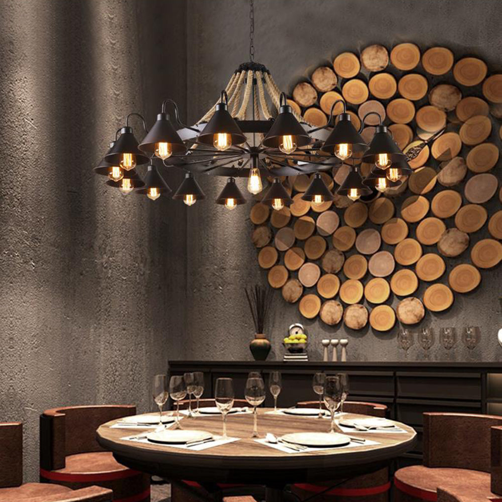 Epoch Vintage Industrial Rope Chandelier Living Room