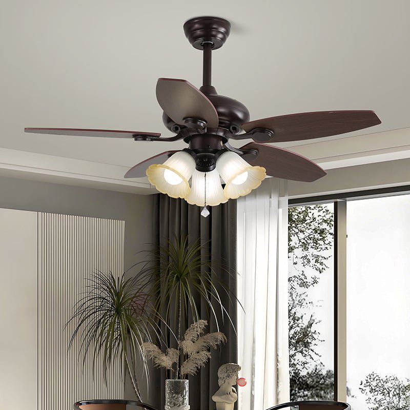 Elvael Classic Wood Glass Ceiling Fan Light