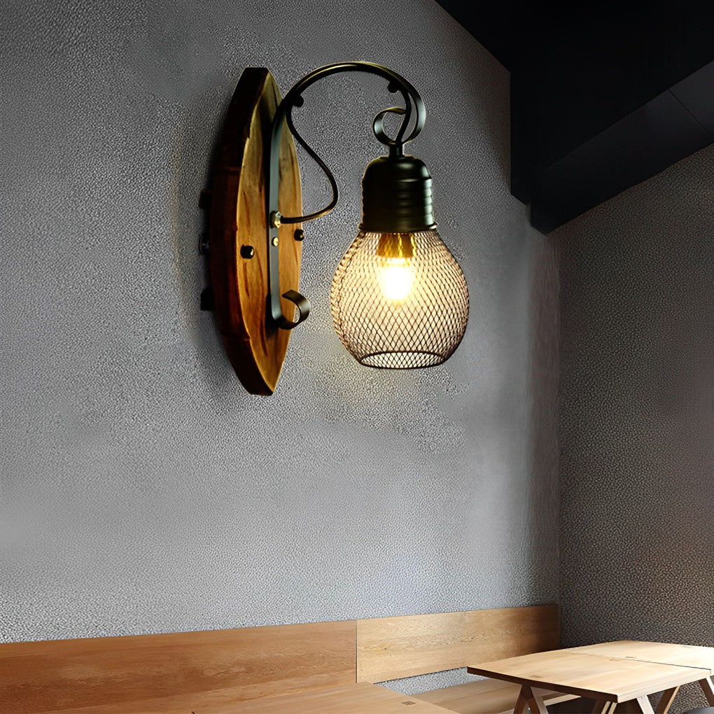 Elwin Antique Industrial Iron Wood Wall Light