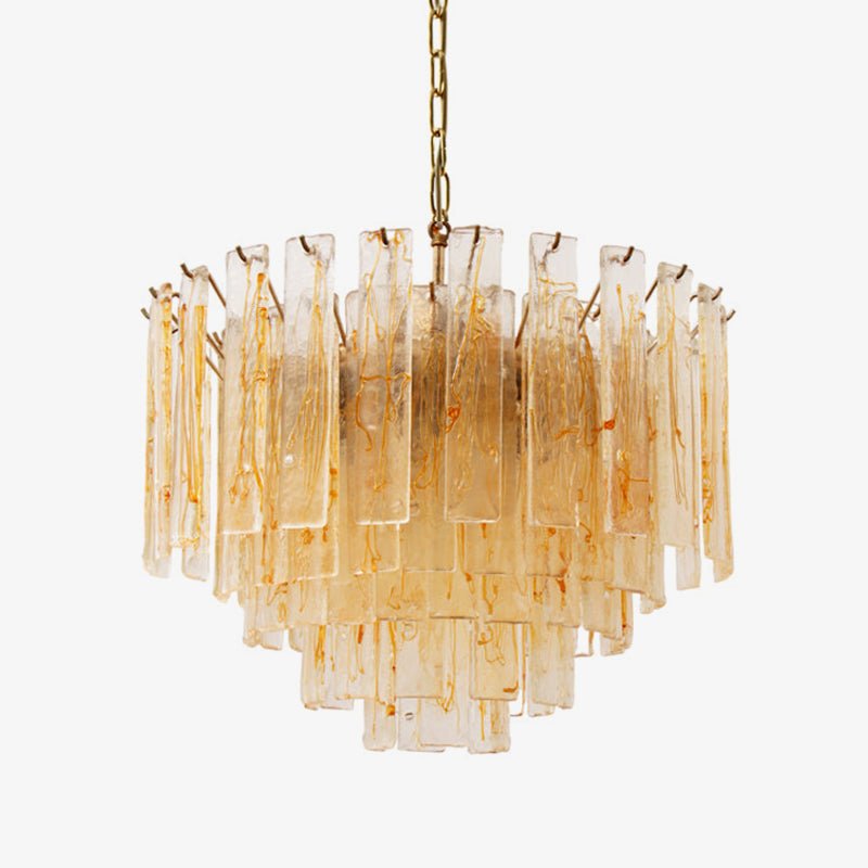 Liorisora Chandelier Golden Amber Glass Layered Geometric Luxury