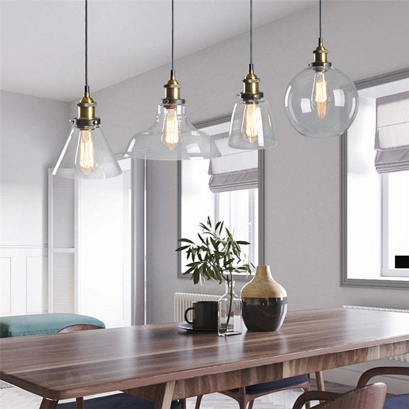 Arisha Industrial /Glass Pendant Light Dining Room