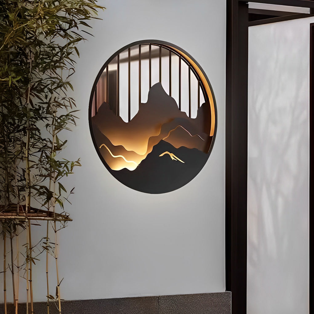 Mytle Round Mountain Scenery Iron Outdoor Wall Sconce