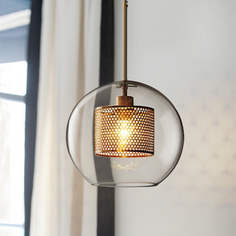 Arisha Golden Pendant Light, /Glass, Globe/Cylindric