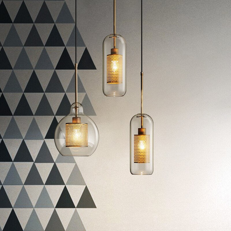 Arisha Golden Pendant Light, /Glass, Globe/Cylindric