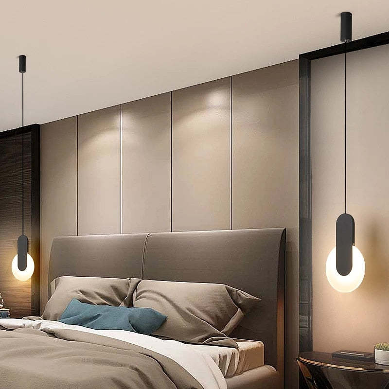Arisha Modern Minimalist LED Hanging Pendant Lights Black White Bedroom