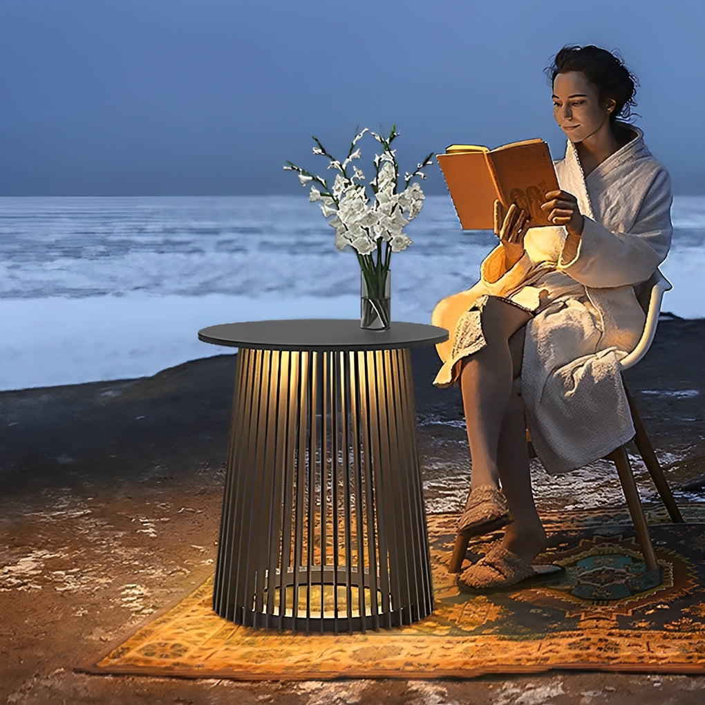 Kin Round Cage RGB Solar Iron Outdoor Table Lanterns