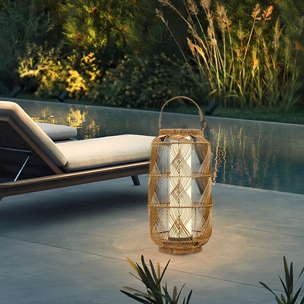 Ase LED Retro European Portable Rattan Outdoor Floor Lamp