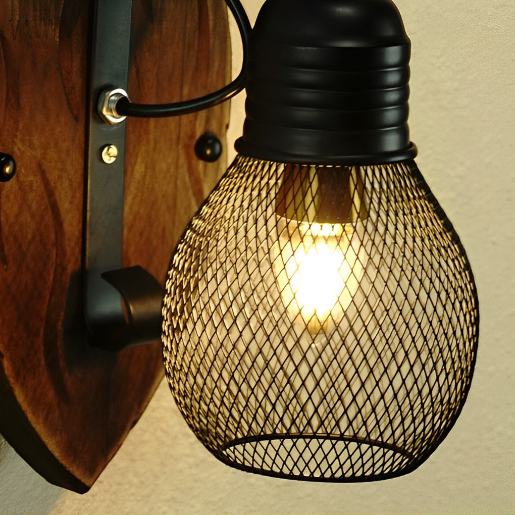 Elwin Antique Industrial Iron Wood Wall Light