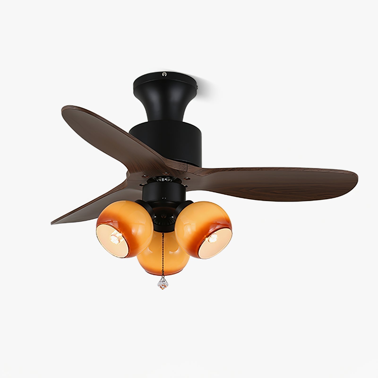 Elvuella Vintage Glass Wood Ceiling Fan Light