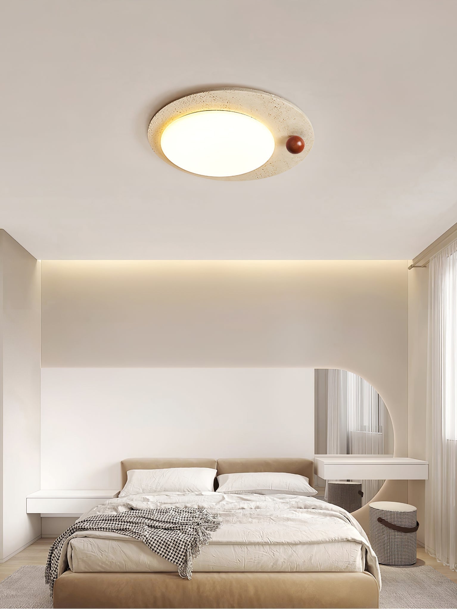 Circular Travertine Ceiling Light - Neutral Decor
