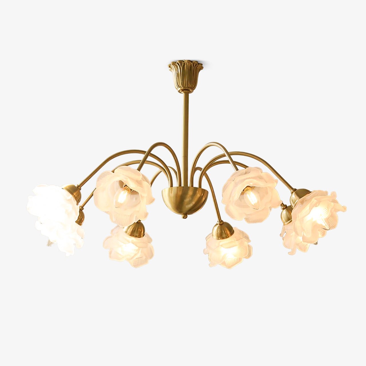 Lustra Chandelier Brass Glass Rose Floral - Neutral Decor