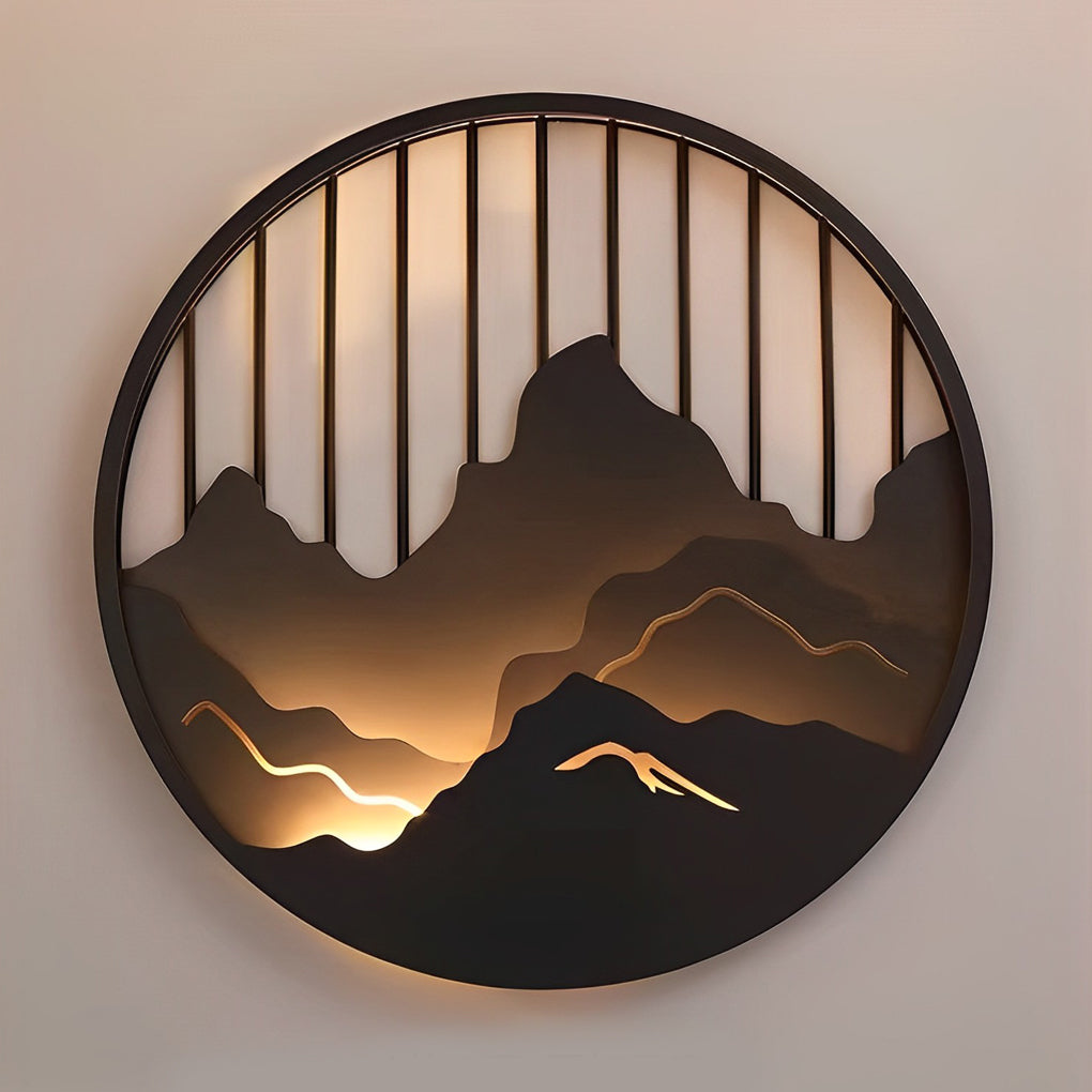 Mytle Round Mountain Scenery Iron Outdoor Wall Sconce