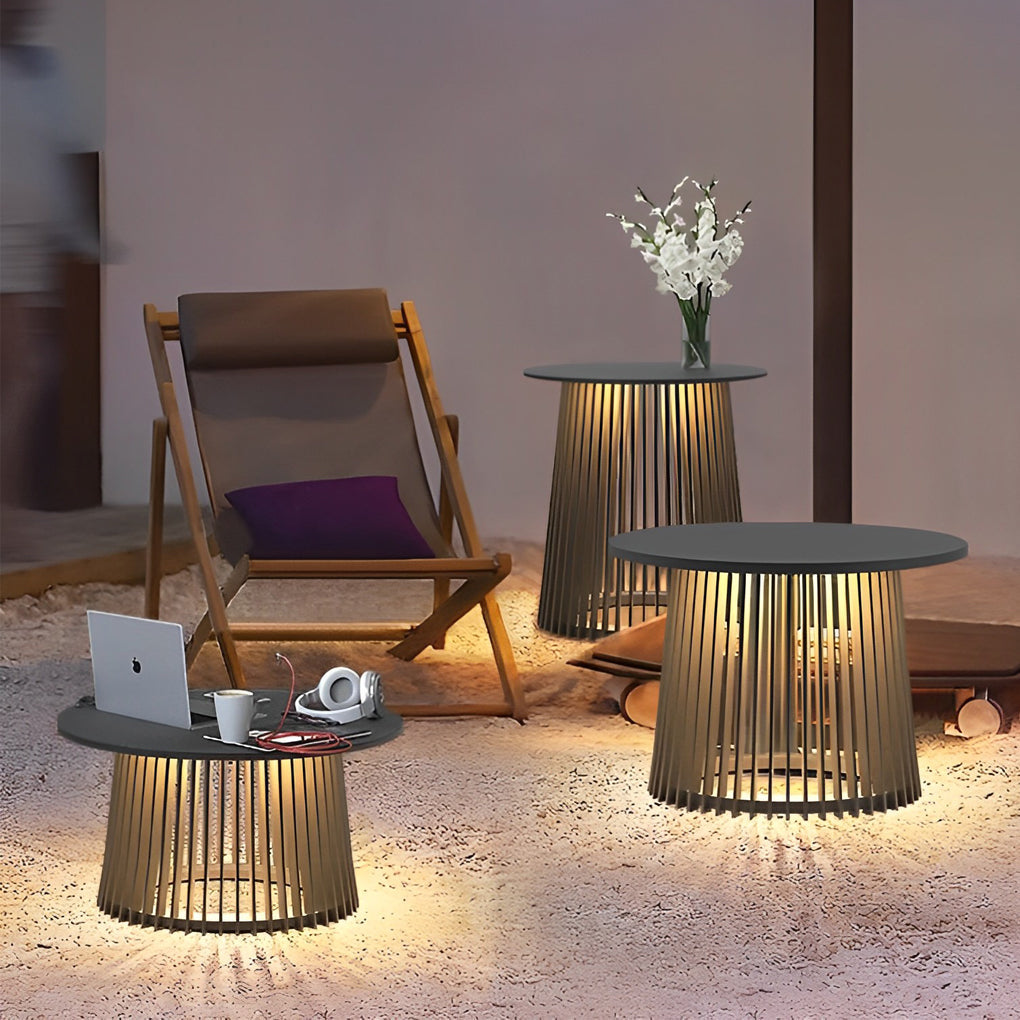 Kin Round Cage RGB Solar Iron Outdoor Table Lanterns