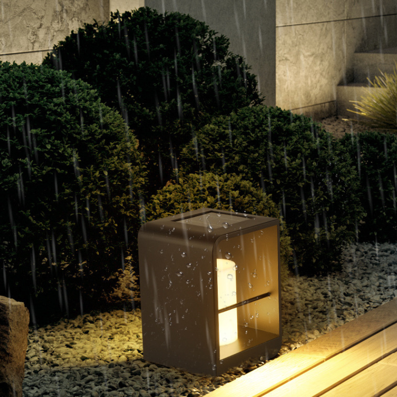 Ray Minimalist Metal Cuboid Candle Outdoor Floor Light