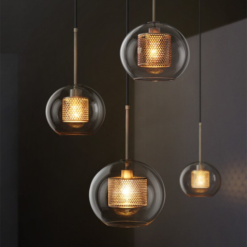 Arisha Golden Pendant Light, /Glass, Globe/Cylindric
