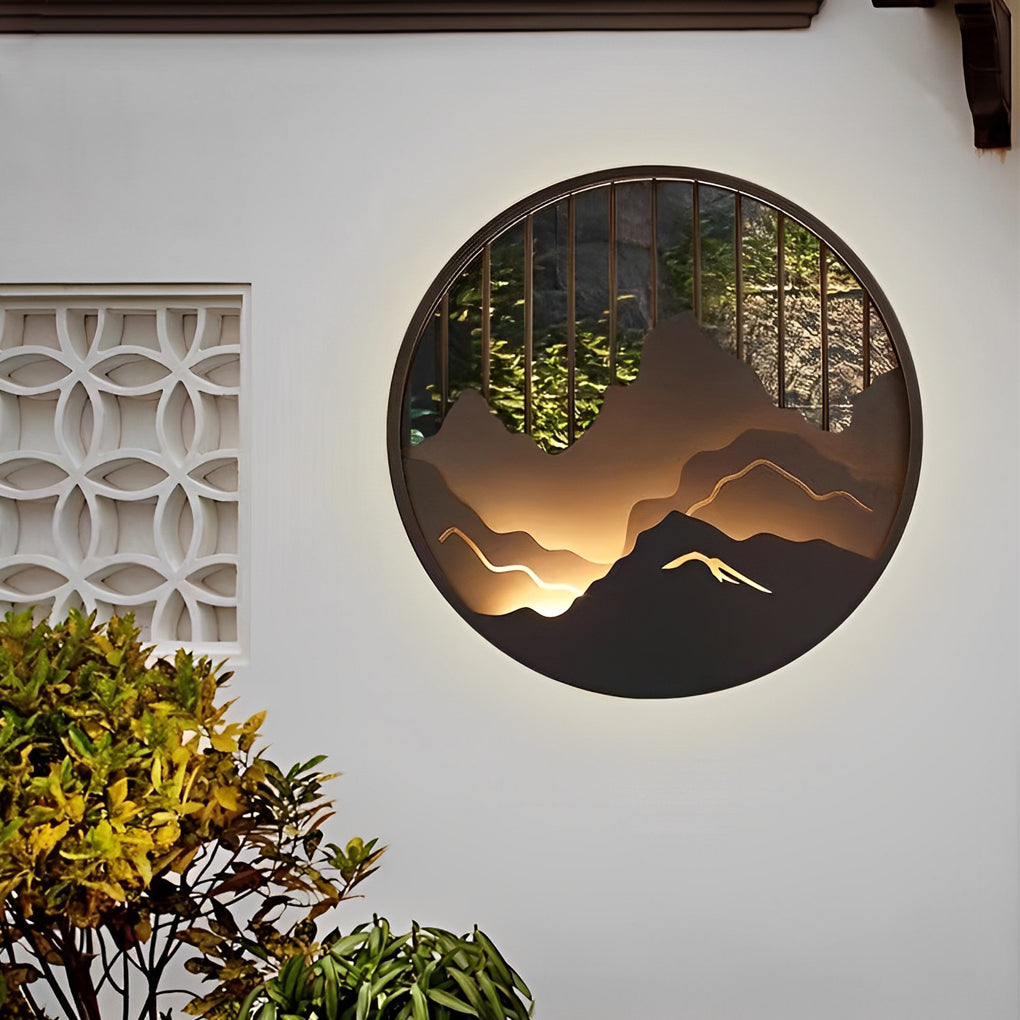 Mytle Round Mountain Scenery Iron Outdoor Wall Sconce