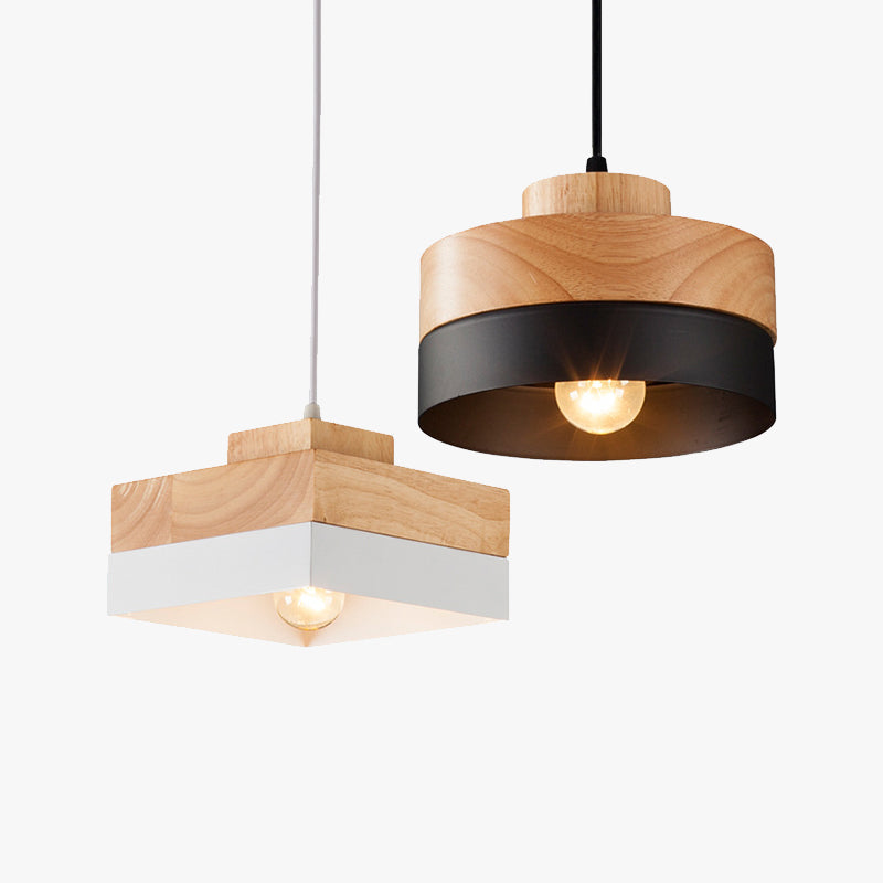 Valentina Modern Square Round Pendant Light Wood Living Room